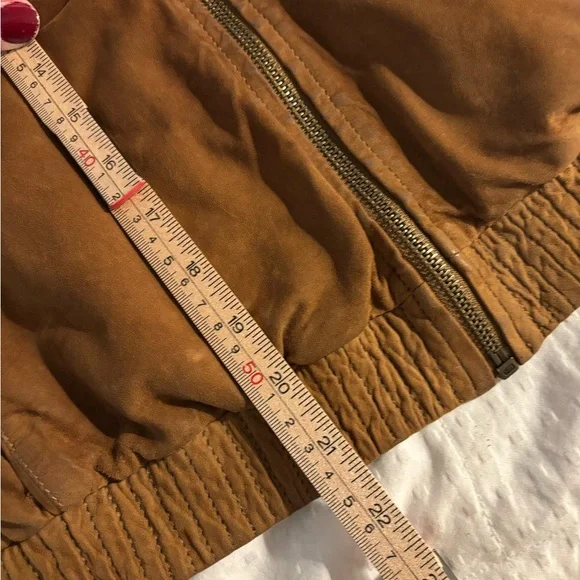 Massimo Dutti Tan Suede Bomber Jacket 100% Goatskin Size S/36 - Picture 14 of 16